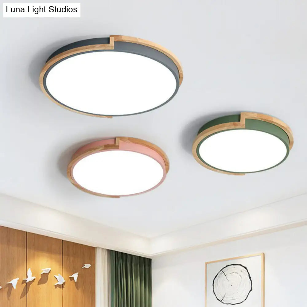 Minimalist Led Flush Mount Ceiling Light With Wooden Frame - Acrylic Living Room Flushmount