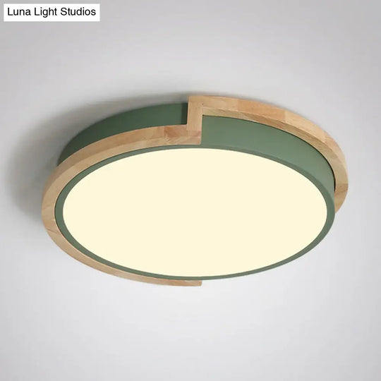 Minimalist Led Flush Mount Ceiling Light With Wooden Frame - Acrylic Living Room Flushmount