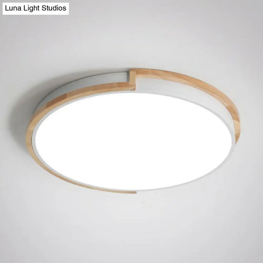 Minimalist Led Flush Mount Ceiling Light With Wooden Frame - Acrylic Living Room Flushmount