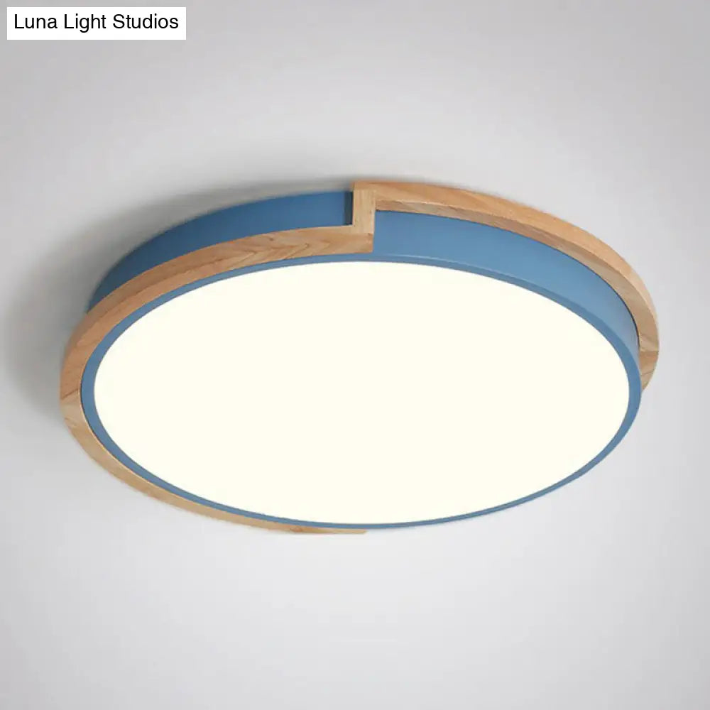 Minimalist Led Flush Mount Ceiling Light With Wooden Frame - Acrylic Living Room Flushmount Blue /