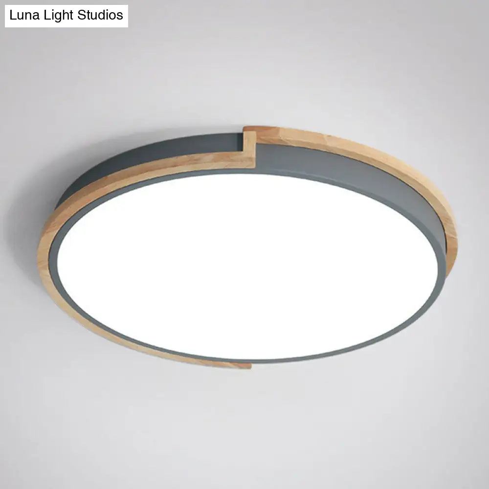 Minimalist Led Flush Mount Ceiling Light With Wooden Frame - Acrylic Living Room Flushmount Grey /