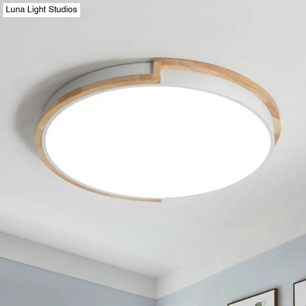 Minimalist Led Flush Mount Ceiling Light With Wooden Frame - Acrylic Living Room Flushmount