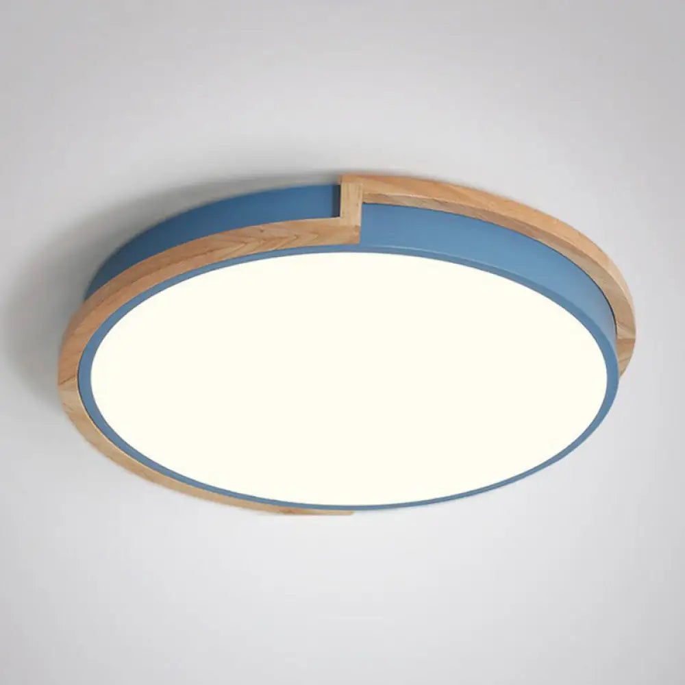 Minimalist Led Flush Mount Ceiling Light With Wooden Frame - Acrylic Living Room Flushmount Blue /