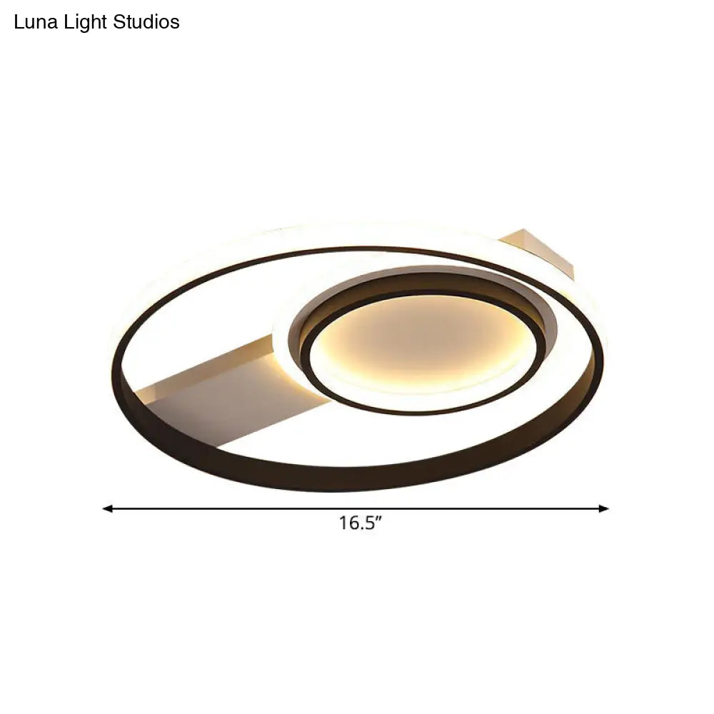 Minimalist Led Flush Mount Light Circular Metal Surface 16.5’/19.5’ Diameter Black