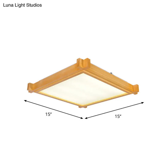 Minimalist Led Flush Mount Light For Living Room - Beige Ceiling Lighting With Wooden Square Shade