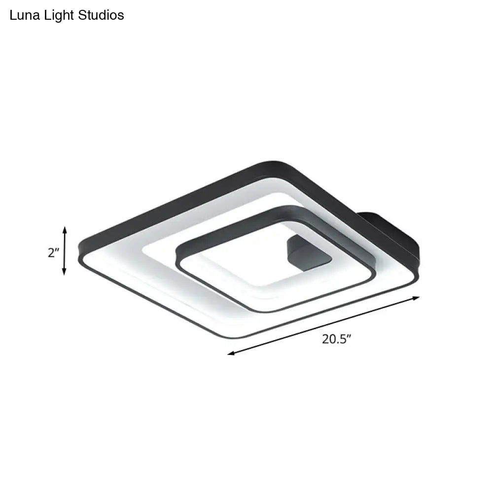 Minimalist Led Flush Mount Light In Black White/Warm - Square Frame Design