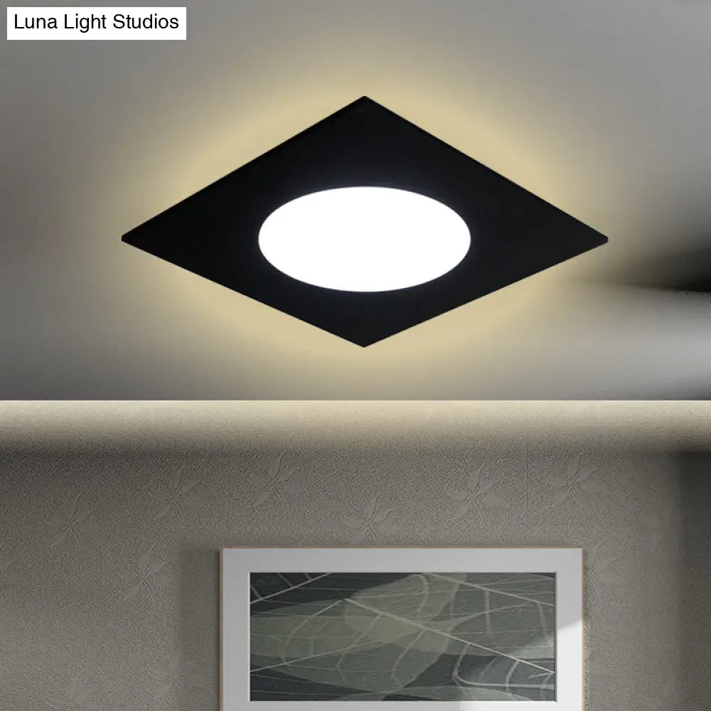 Minimalist Led Flush Mount Light In Metallic Squared Design With White/Warm