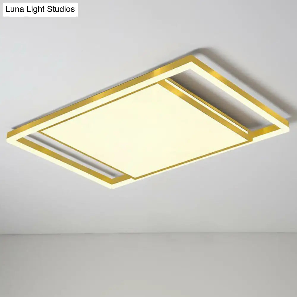 Minimalist Led Flush Mount Lighting In Gold - Geometrical Acrylic Fixture For Living Room / White