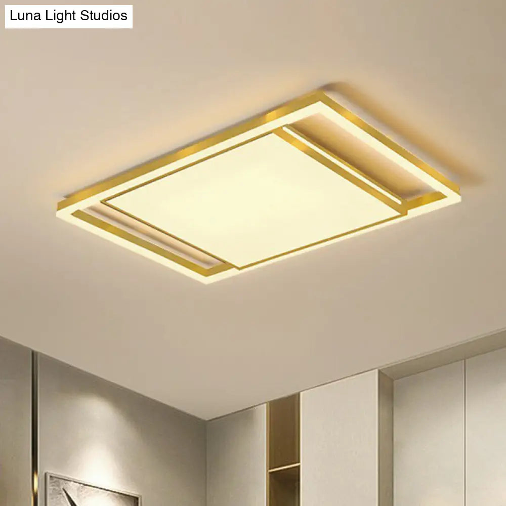 Minimalist Led Flush Mount Lighting In Gold - Geometrical Acrylic Fixture For Living Room