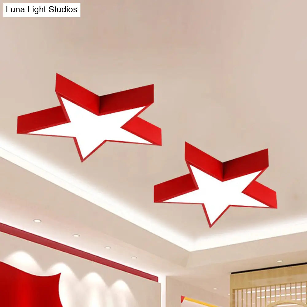 Minimalist Led Flush Mount Lighting In Red For Meeting Room - Pentastar Shaped Ceiling Light / 14