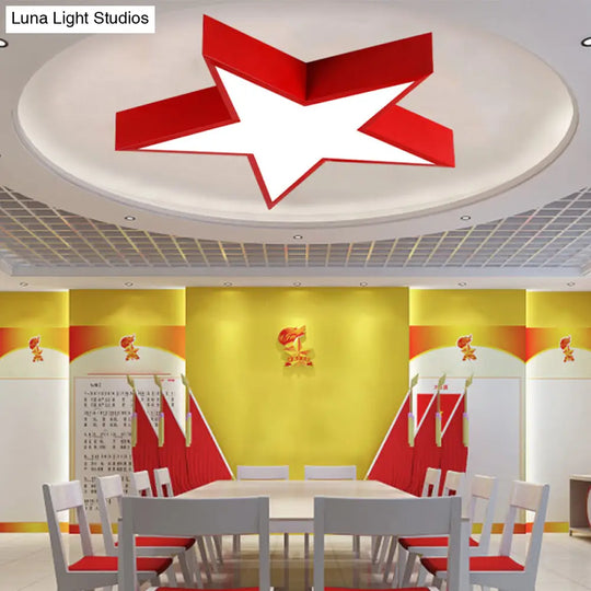 Minimalist Led Flush Mount Lighting In Red For Meeting Room - Pentastar Shaped Ceiling Light