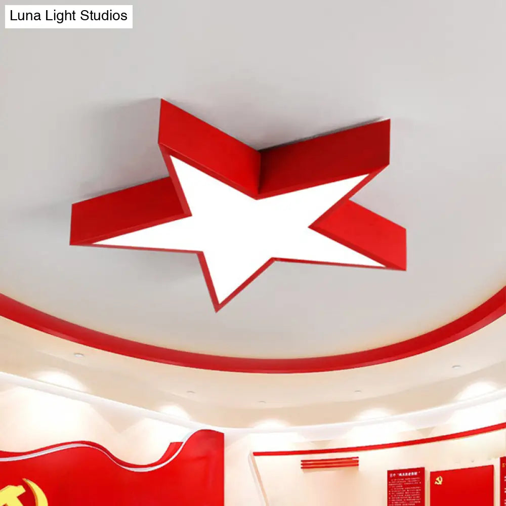 Minimalist Led Flush Mount Lighting In Red For Meeting Room - Pentastar Shaped Ceiling Light