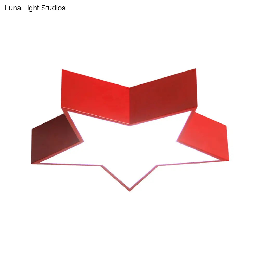 Minimalist Led Flush Mount Lighting In Red For Meeting Room - Pentastar Shaped Ceiling Light