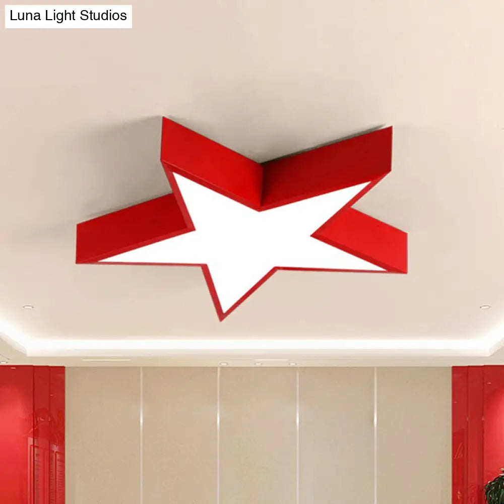 Minimalist Led Flush Mount Lighting In Red For Meeting Room - Pentastar Shaped Ceiling Light