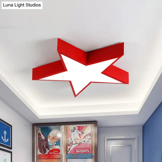 Minimalist Led Flush Mount Lighting In Red For Meeting Room - Pentastar Shaped Ceiling Light