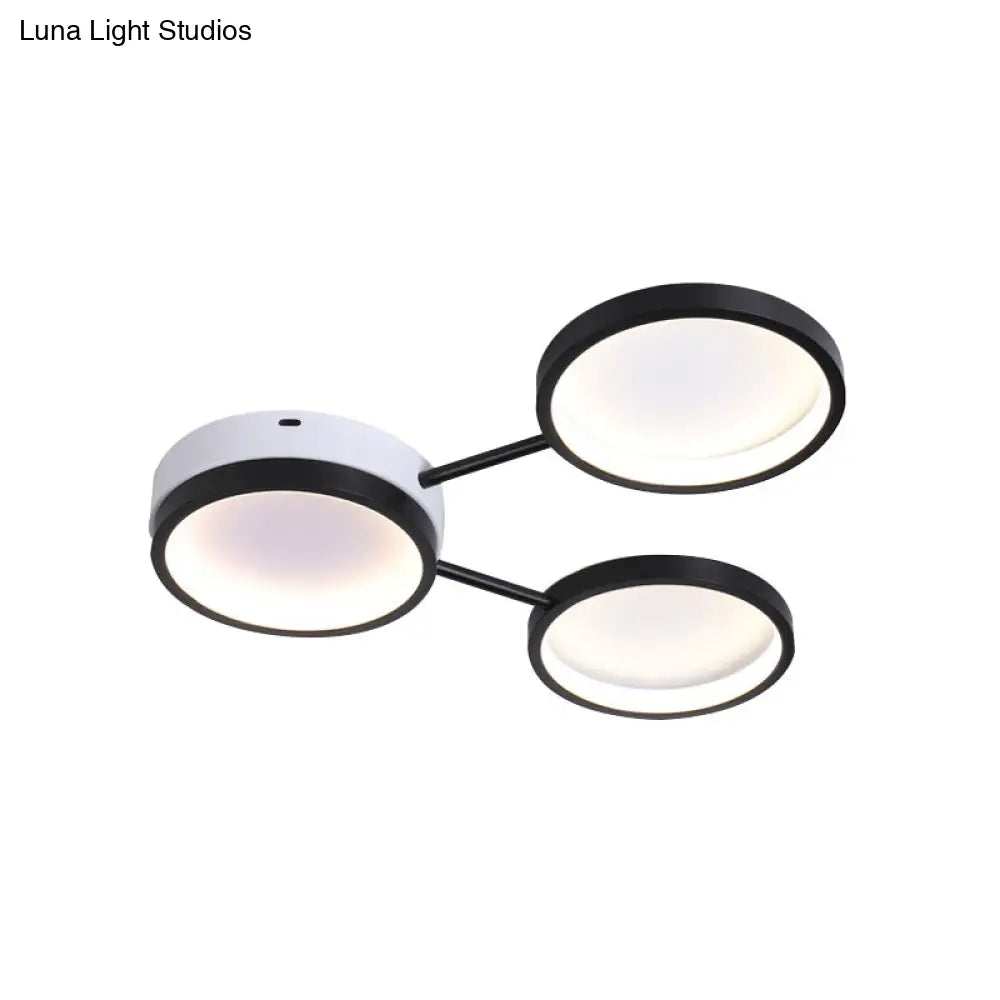 Minimalist Led Flushmount Lamp: Acrylic 3 - Ring Black Flush Mounted Ceiling Light In Warm/White