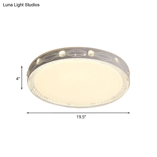 Minimalist Led Flushmount Light For Bedroom Ceiling - White Round Metallic Fixture