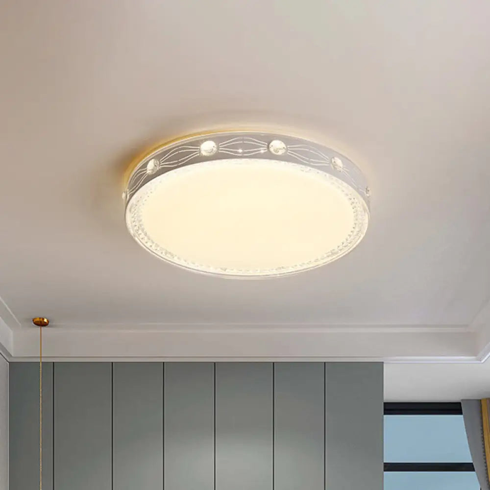 Minimalist Led Flushmount Light For Bedroom Ceiling - White Round Metallic Fixture