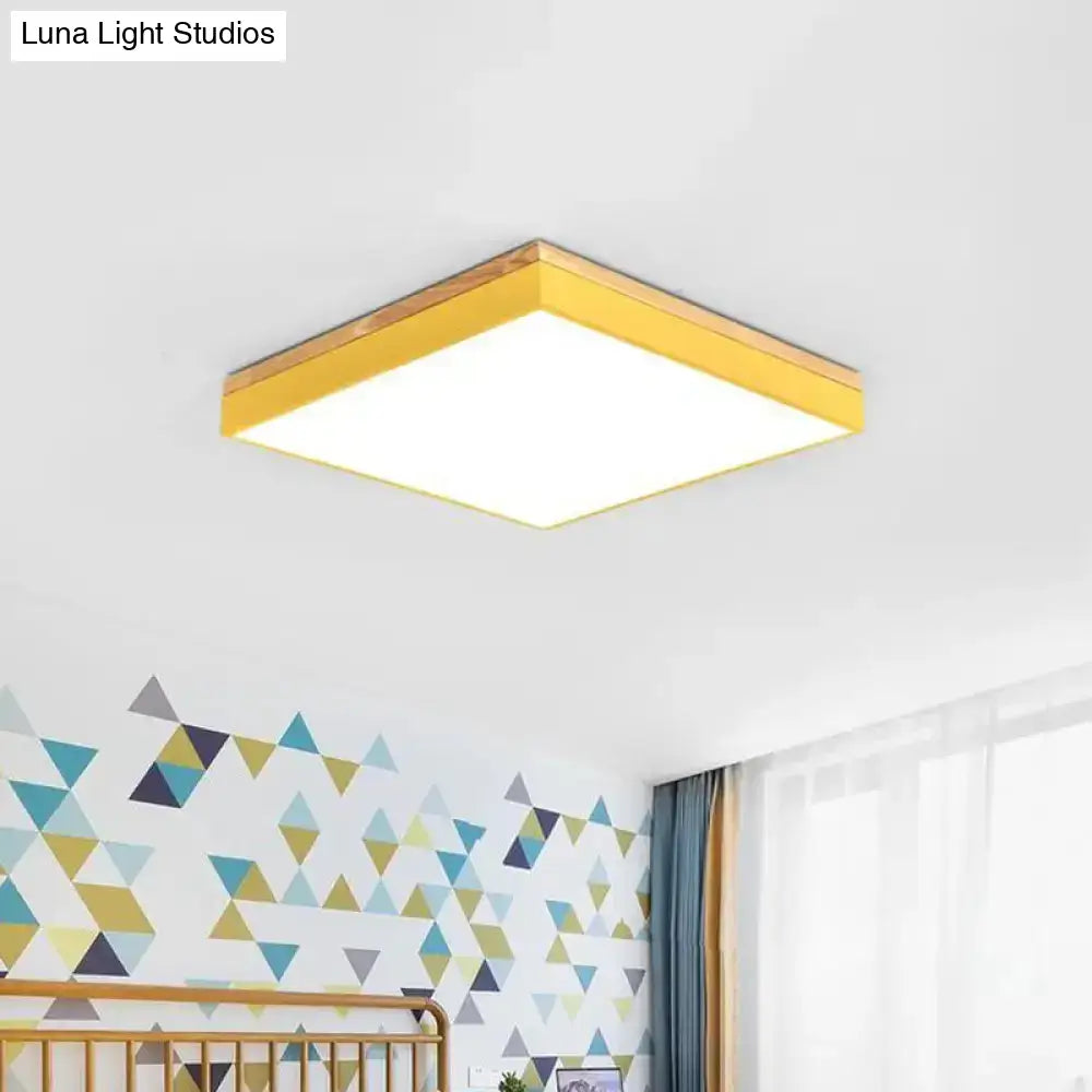 Minimalist Led Flushmount Light For Children’s Bedroom - Square Acrylic Close To Ceiling Fixture