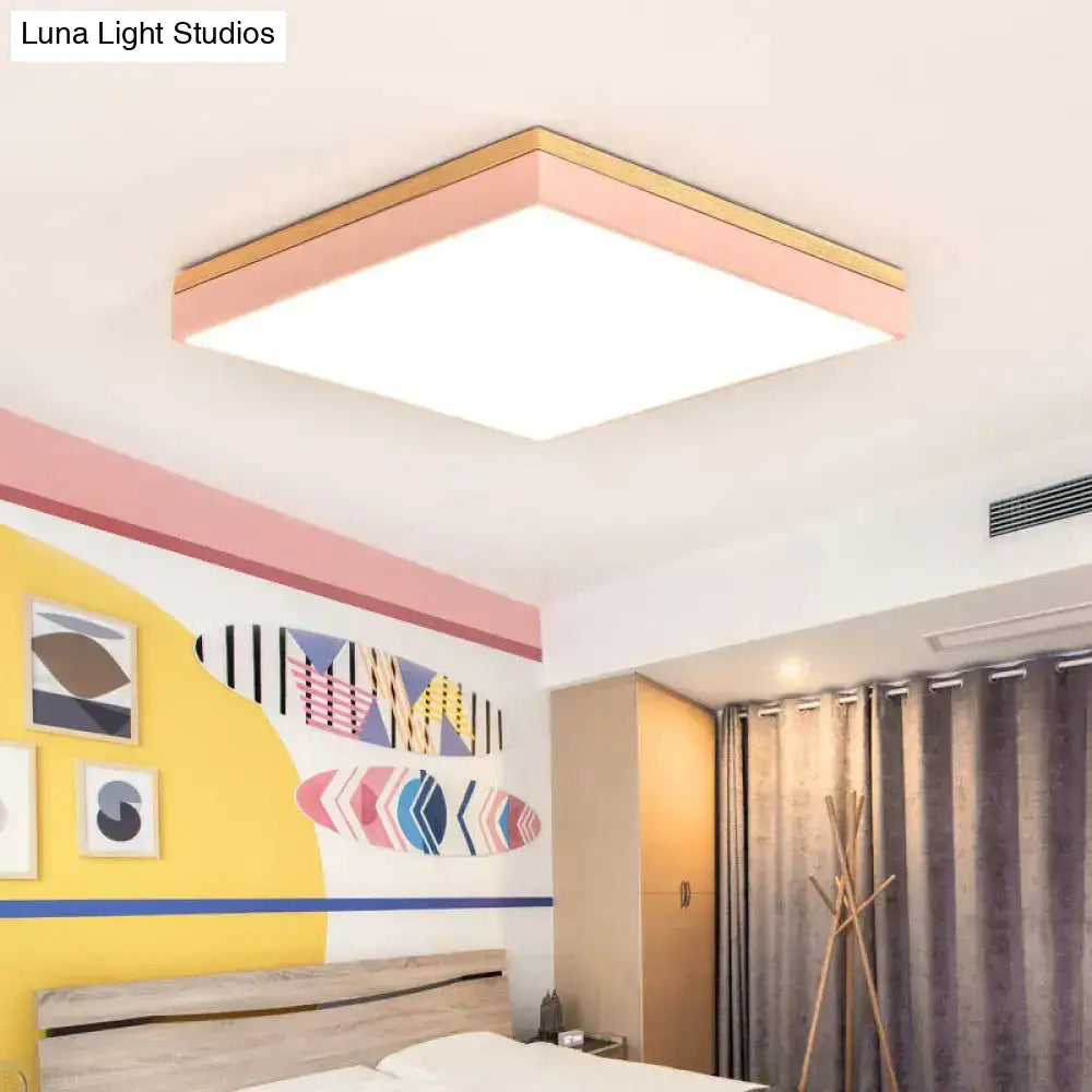 Minimalist Led Flushmount Light For Children’s Bedroom - Square Acrylic Close To Ceiling Fixture