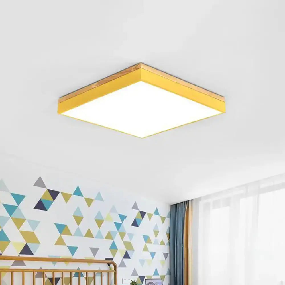 Minimalist Led Flushmount Light For Children’s Bedroom - Square Acrylic Close To Ceiling Fixture