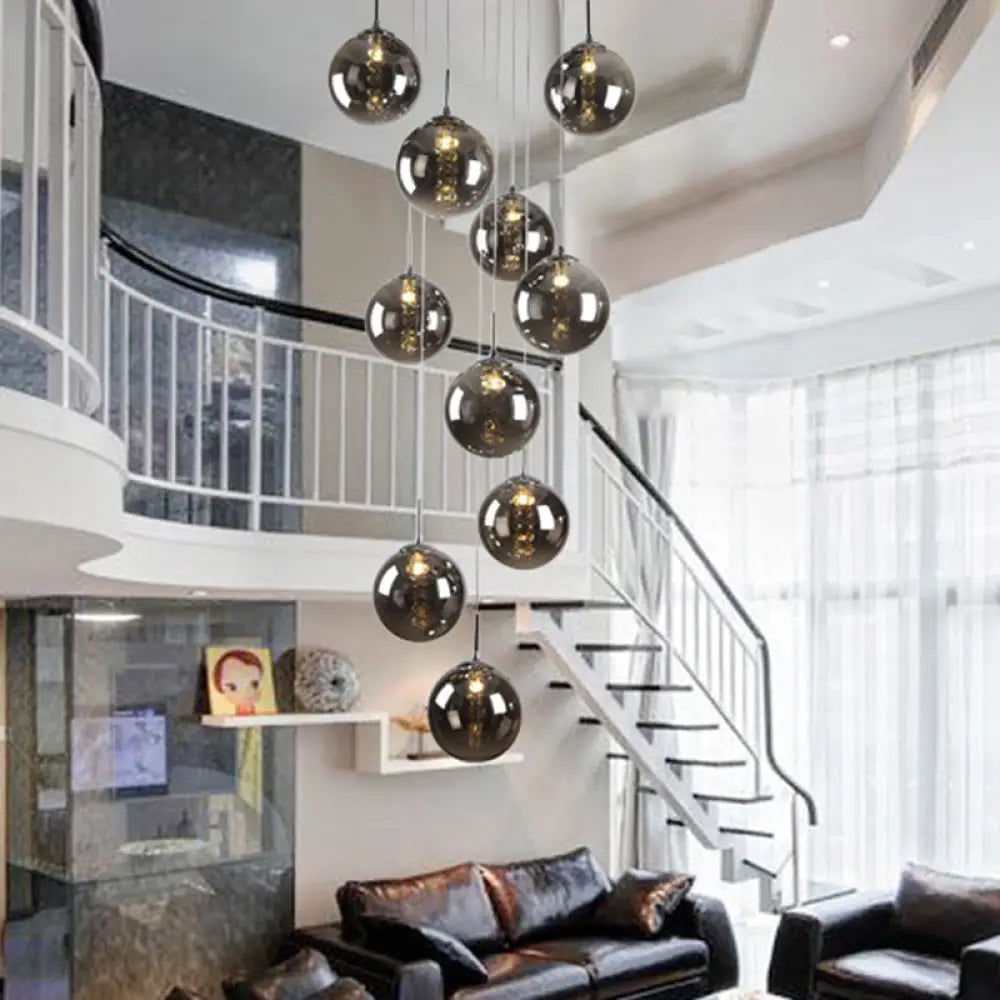 Minimalist Led Glass Pendant Light - Round Shaded Staircase Hanging Lighting 10 / Smoke Gray