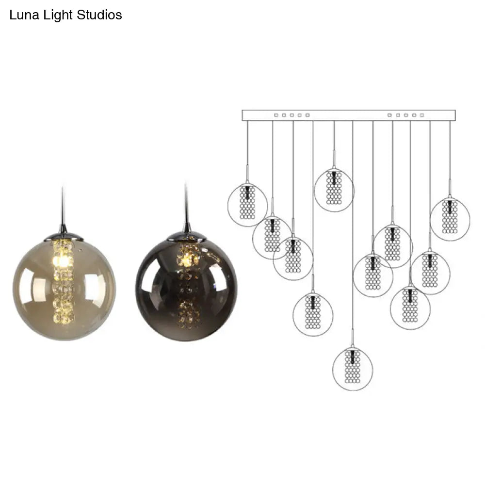 Minimalist Led Glass Pendant Light - Round Shaded Staircase Hanging Lighting