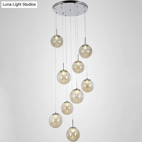 Minimalist Led Glass Pendant Light - Round Shaded Staircase Hanging Lighting