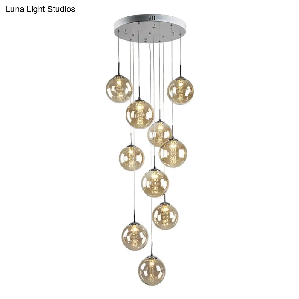 Minimalist Led Glass Pendant Light - Round Shaded Staircase Hanging Lighting