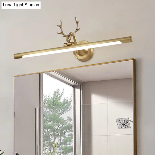 Minimalist Led Gold Bar Wall Vanity Sconce Light With Antler Arm - Metal Mounted Lamp