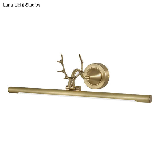 Minimalist Led Gold Bar Wall Vanity Sconce Light With Antler Arm - Metal Mounted Lamp