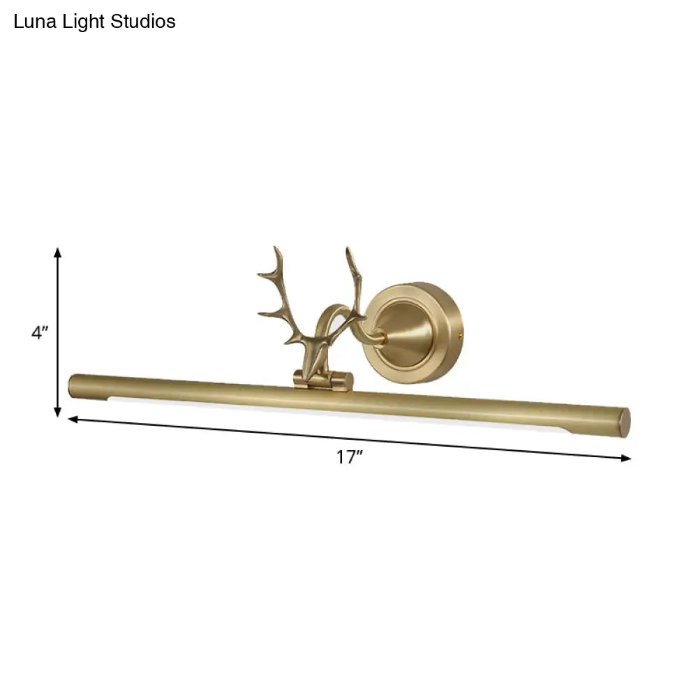 Minimalist Led Gold Bar Wall Vanity Sconce Light With Antler Arm - Metal Mounted Lamp