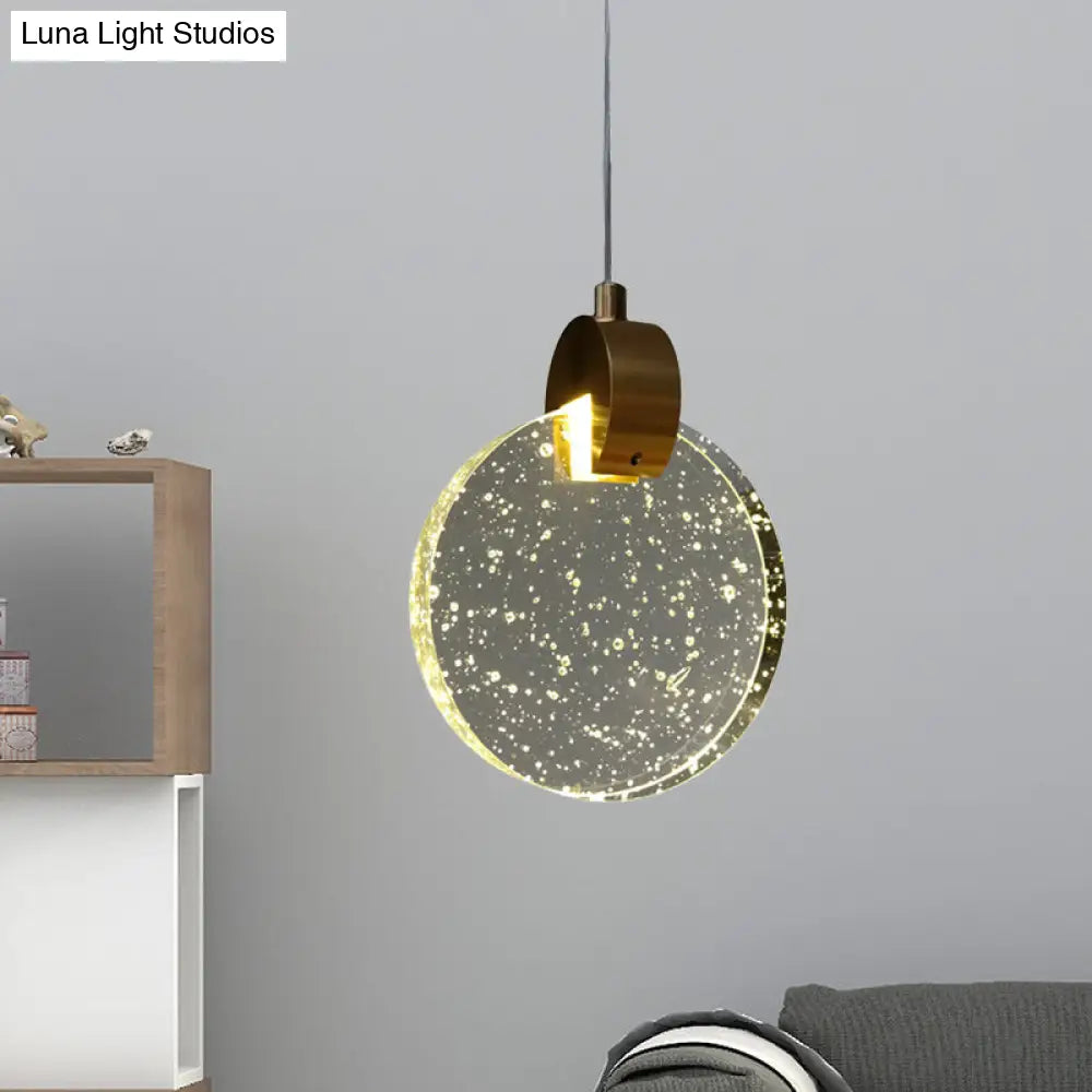 Minimalist Gold Glass Led Ceiling Light With Clear Crystal Panel - Suspended Lighting Fixture
