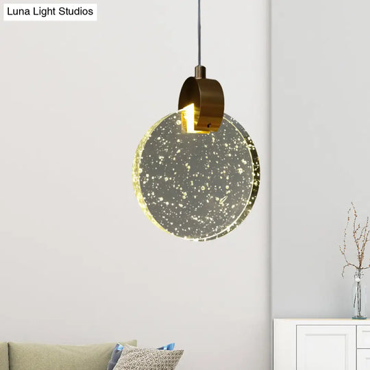 Minimalist Gold Glass Led Ceiling Light With Clear Crystal Panel - Suspended Lighting Fixture