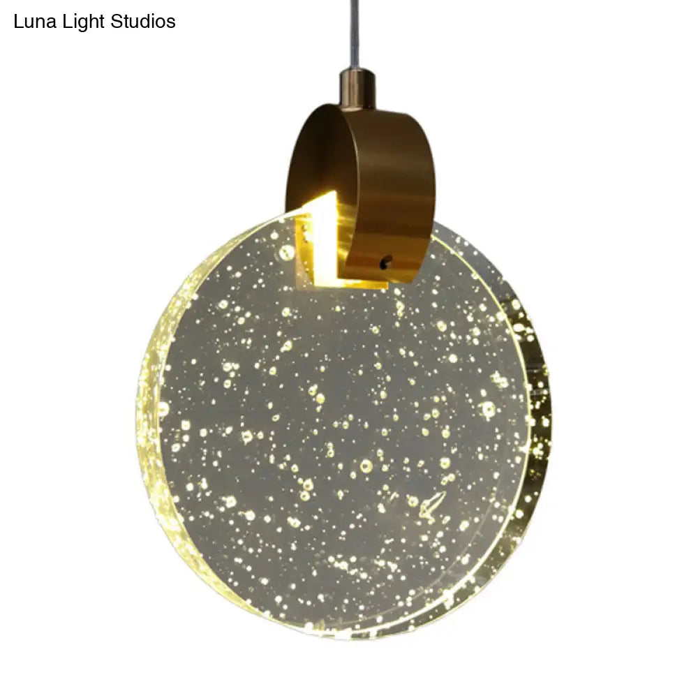 Minimalist Gold Glass Led Ceiling Light With Clear Crystal Panel - Suspended Lighting Fixture