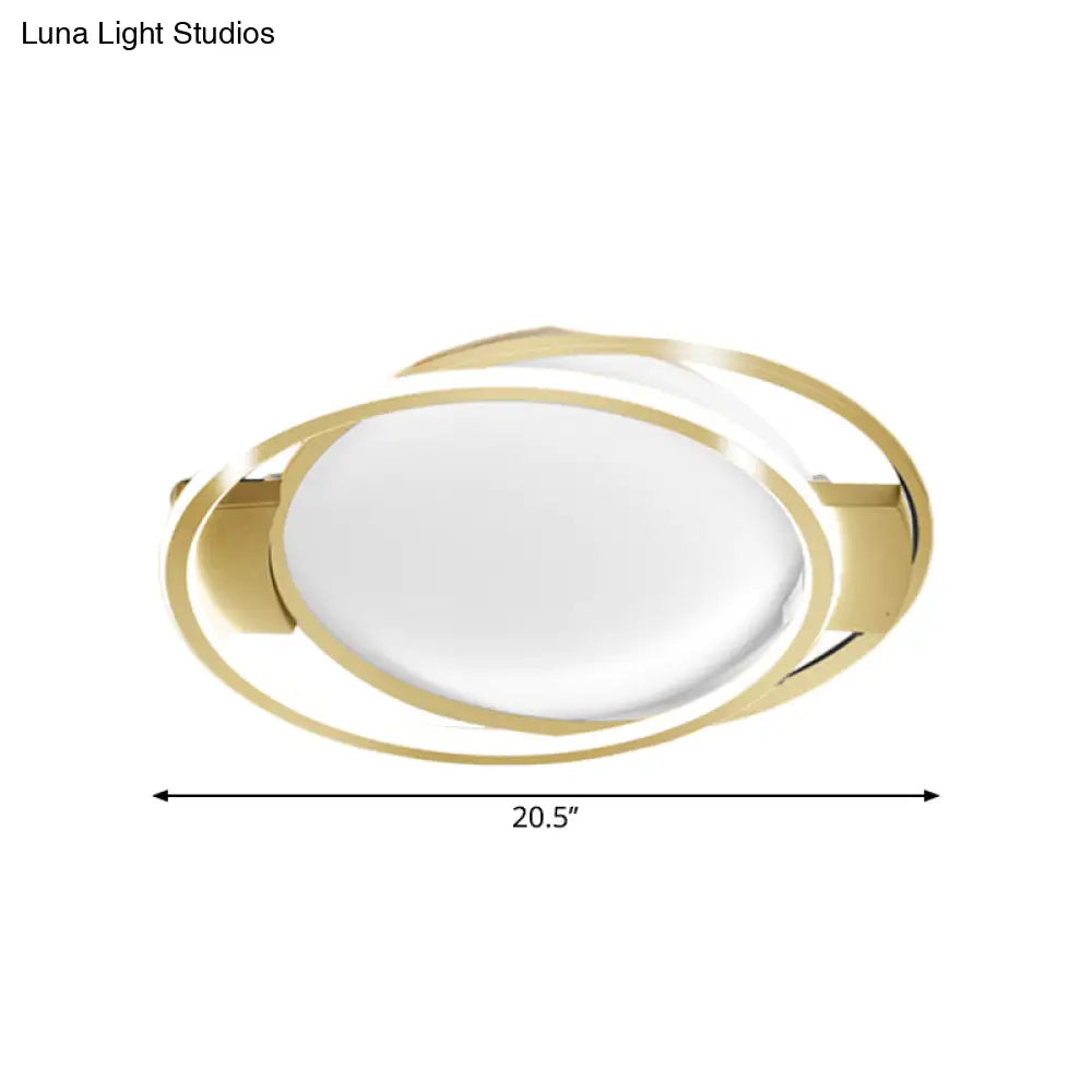 Minimalist Led Gold Dual Ring Flush Mount Lamp In Warm/White Light