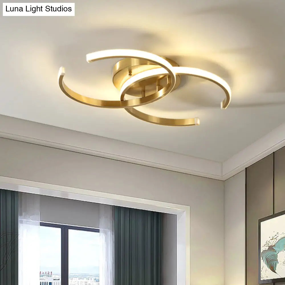 Minimalist Led Gold Flush Mount Ceiling Light For Bedroom - Acrylic Dual C - Shape Flushmount