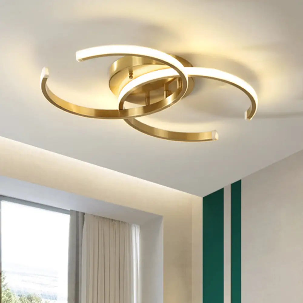 Minimalist Led Gold Flush Mount Ceiling Light For Bedroom - Acrylic Dual C - Shape Flushmount