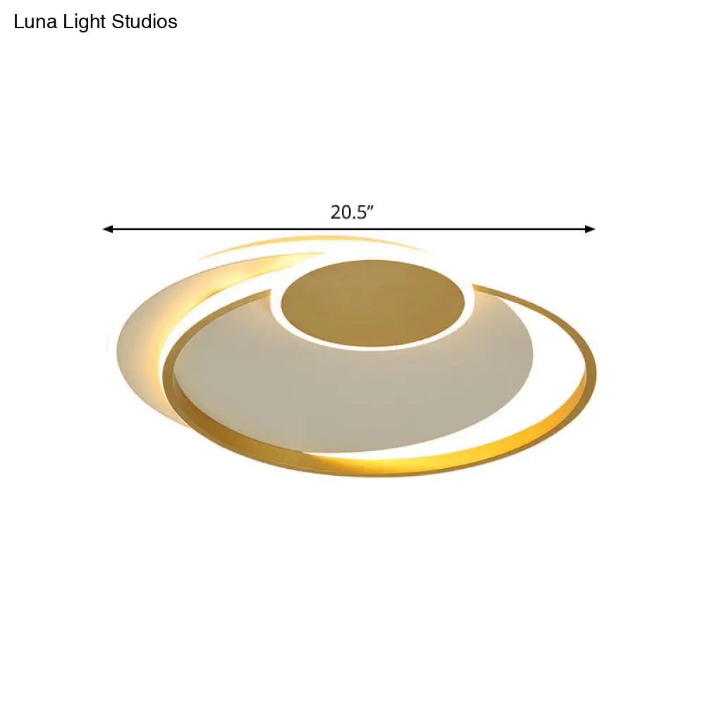 Minimalist Led Gold Flush Mount Lamp - Metallic Shade Warm/White Light 16.5’/20.5’ W