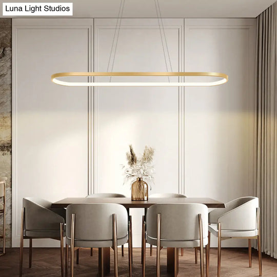 Minimalist Led Gold Plated Pendant Light Fixture For Table - Metal Oblong Design