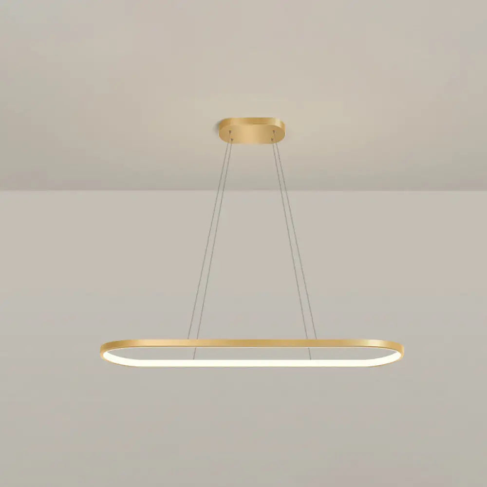 Minimalist Led Gold Plated Pendant Light Fixture For Table - Metal Oblong Design / 27.5 Remote