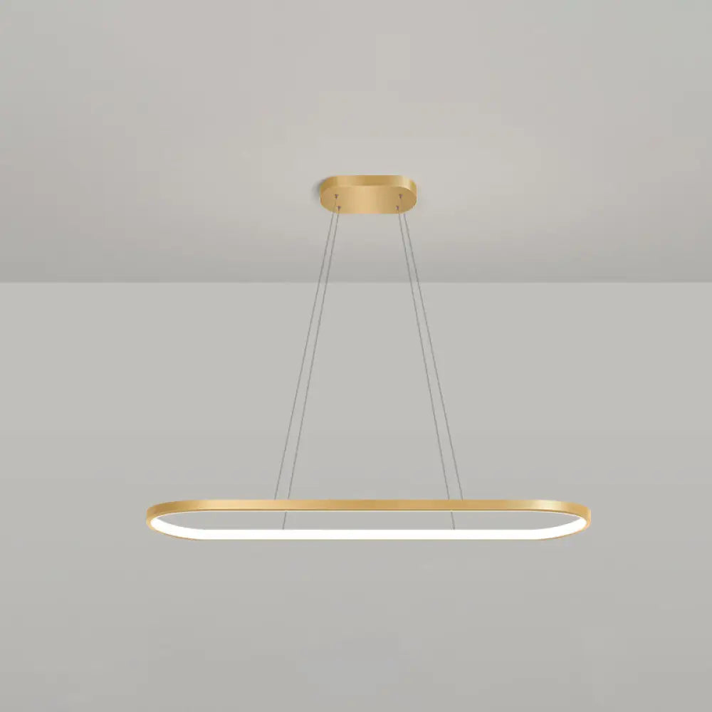 Minimalist Led Gold Plated Pendant Light Fixture For Table - Metal Oblong Design / 27.5 White