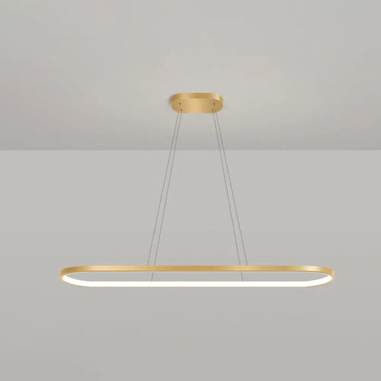 Minimalist Led Gold Plated Pendant Light Fixture For Table - Metal Oblong Design / 35.5 White