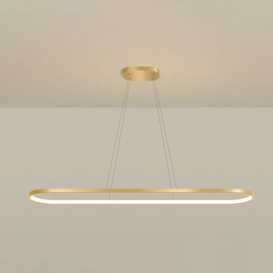 Minimalist Led Gold Plated Pendant Light Fixture For Table - Metal Oblong Design / 47 Warm