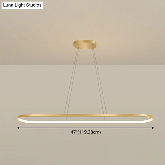 Minimalist Led Gold Plated Pendant Light Fixture For Table - Metal Oblong Design