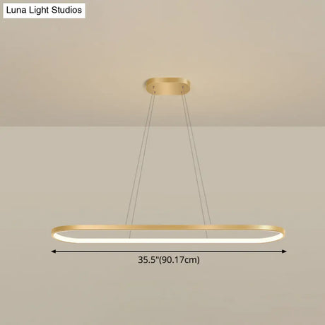 Minimalist Led Gold Plated Pendant Light Fixture For Table - Metal Oblong Design