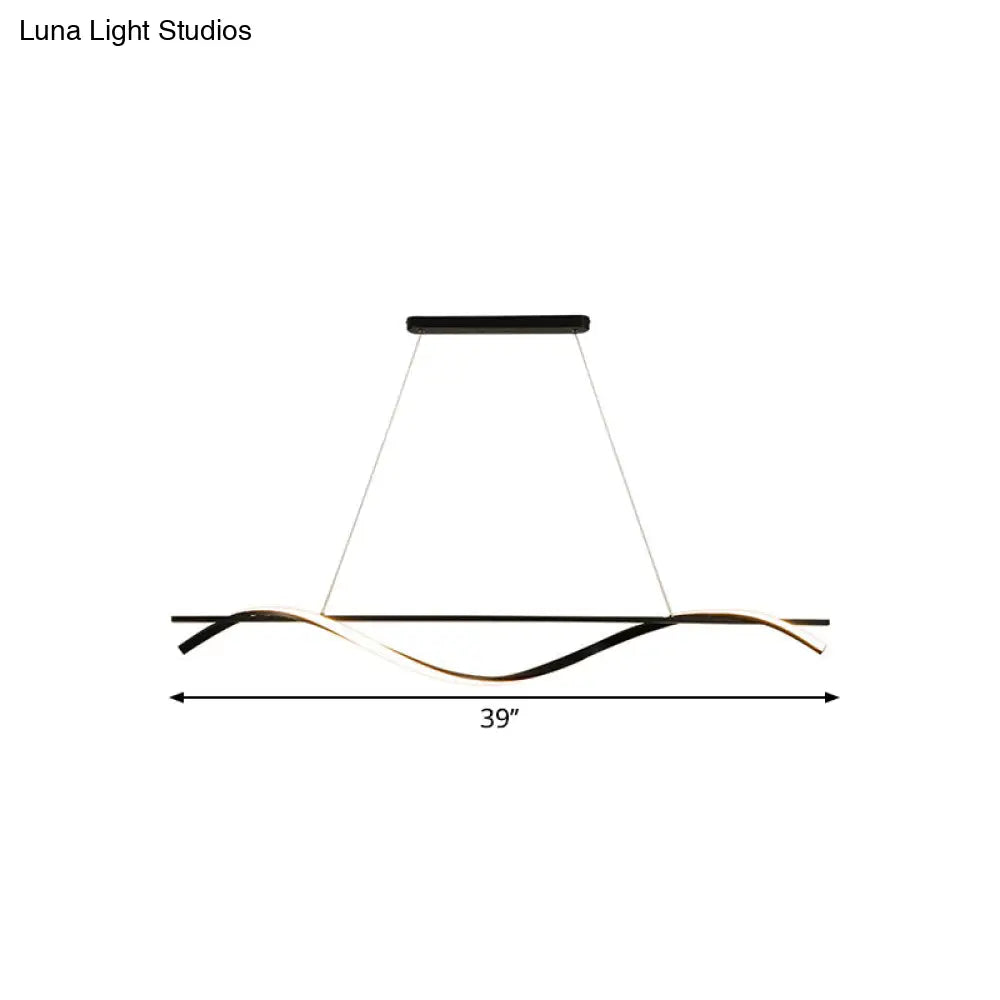 Curvy Hanging Island Light - Minimalist Acrylic Dining Room Pendant Warm/White Led Drop In Black