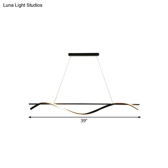 Curvy Hanging Island Light - Minimalist Acrylic Dining Room Pendant Warm/White Led Drop In Black