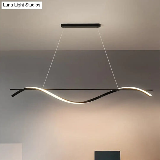 Curvy Hanging Island Light - Minimalist Acrylic Dining Room Pendant Warm/White Led Drop In Black /