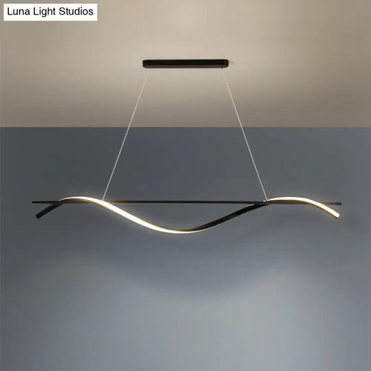 Curvy Hanging Island Light - Minimalist Acrylic Dining Room Pendant Warm/White Led Drop In Black